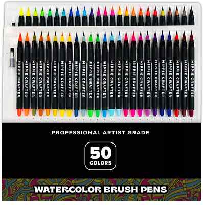 50 Pk Watercolor Pens Artist Water Coloring Brush Tip Painting for Adults & G...