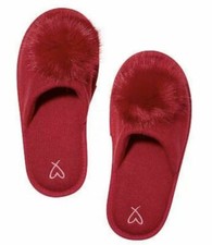 NEW Victorias Secret Pom Pom Pretty Red Slippers Large 9-10 NB75-69883 