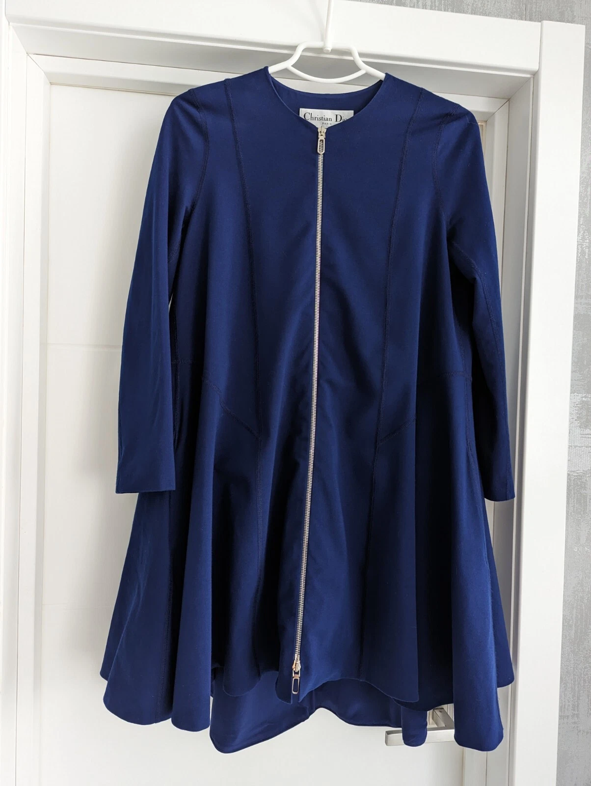 Abito midi Christian Dior con cerniera blu poliestere cotone taglia 34 XS US 2