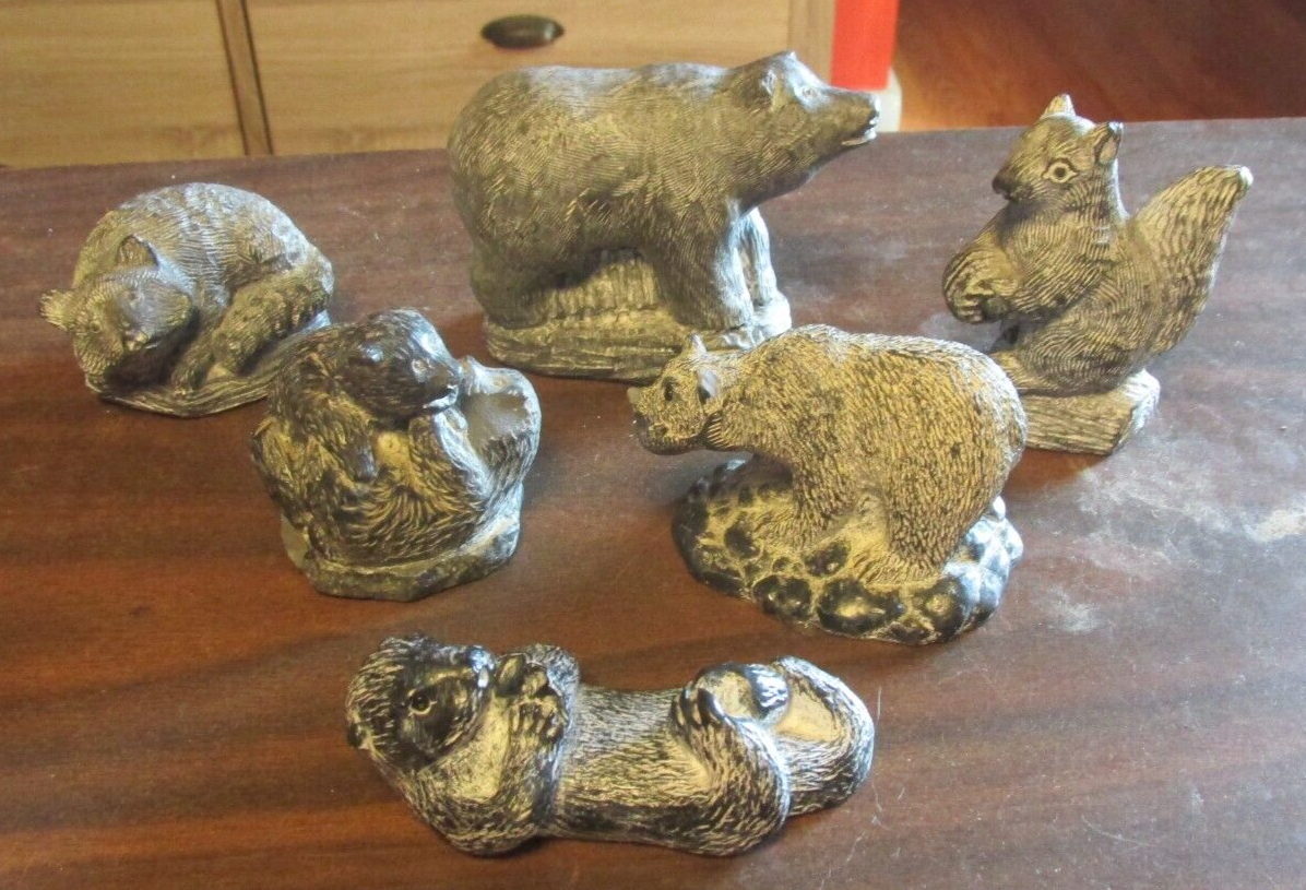 6 WOLF ORIGINAL SCULPTURE HAND CARVED IN CANADA BEARS SQUIRREL OTTER
