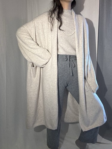 30% Cashmere & 70% Wool Stunning Nordic Melange Ivory Drape Long Coat Free size - Picture 6 of 20