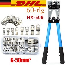 60x Batteriekabelschuh Sortiment 6-50mm² Crimpwerkzeug Rohrkabelschuhe Zange Set