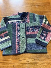 Upcycled Quilt Jacket Coat Multi Colored Floral -XL