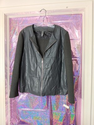 Jaclyn Smith Womens Gray Leather Knit Sleeve Mixed Media Jacket Size XL