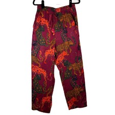 FARM Rio Leopard Print Wide Leg Pants Women's M Burgundy Drawstring Tassel