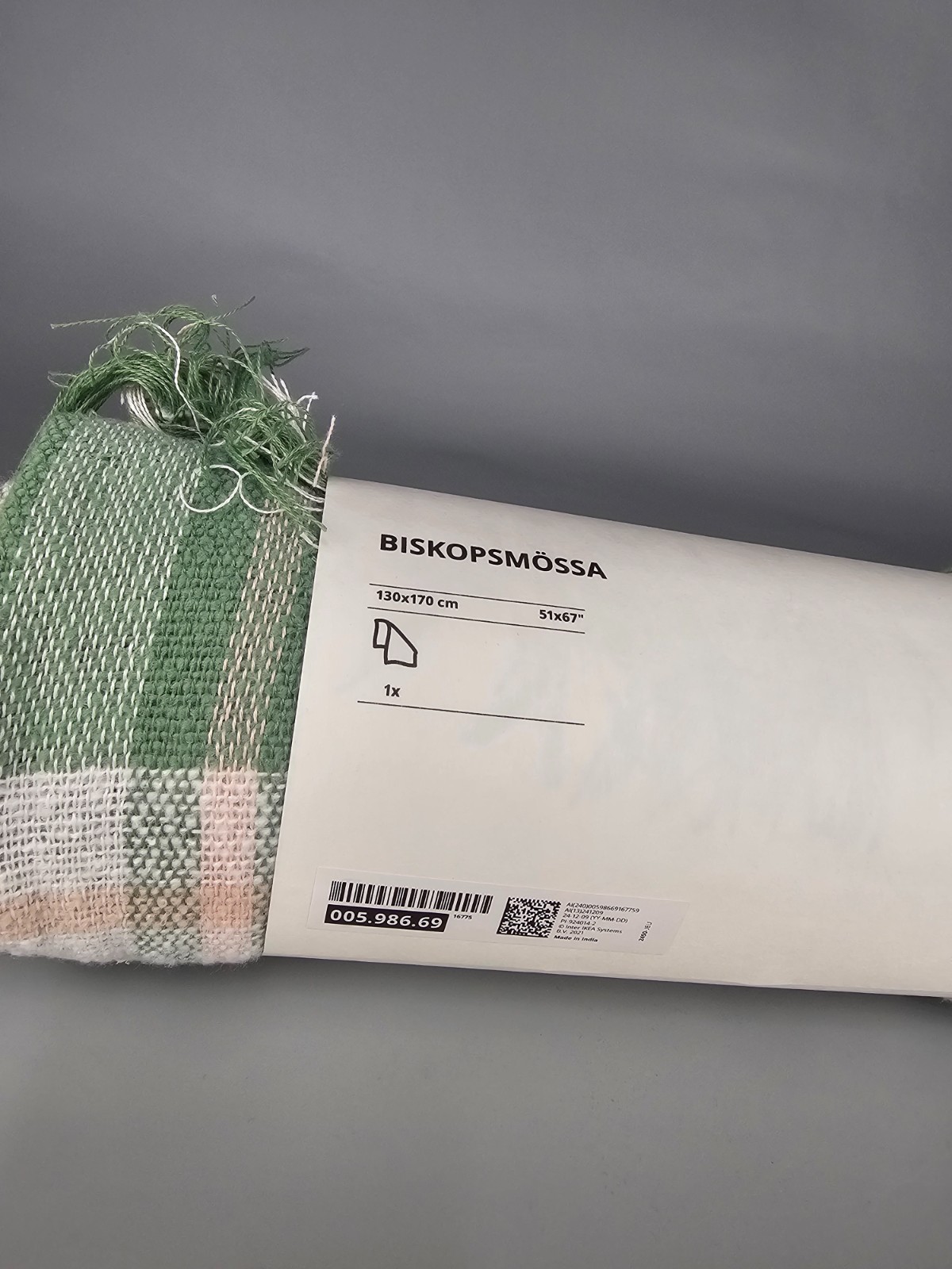 IKEA BISKOPSMOSSA Throw Green Off-White, 130x170 cm BISKOPSMÖSSA Brand NEW thumbnail 7