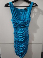 Bebe Dress Womens S Teal Bodycon Mini Sleevelss Strap Flutter Stretch Solid Y2K