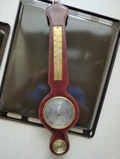 Wetterinstrument Thermometer Hygrometer Barometer 1960er 47x13cm Kunstleder