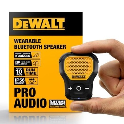 DEWALT Wearable Bluetooth Speaker (Updated Version), Clip-On Wireless Jobsite Pr