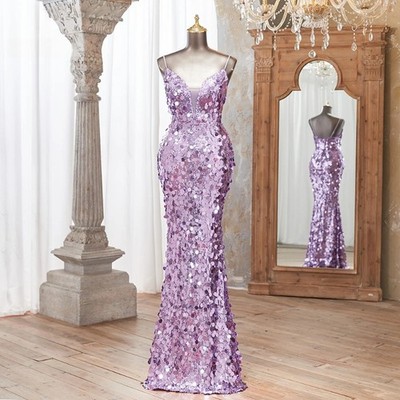 Customized Elegant Mermaid Evening Dress V-Neck Spaghetti Strap Prom Dresses