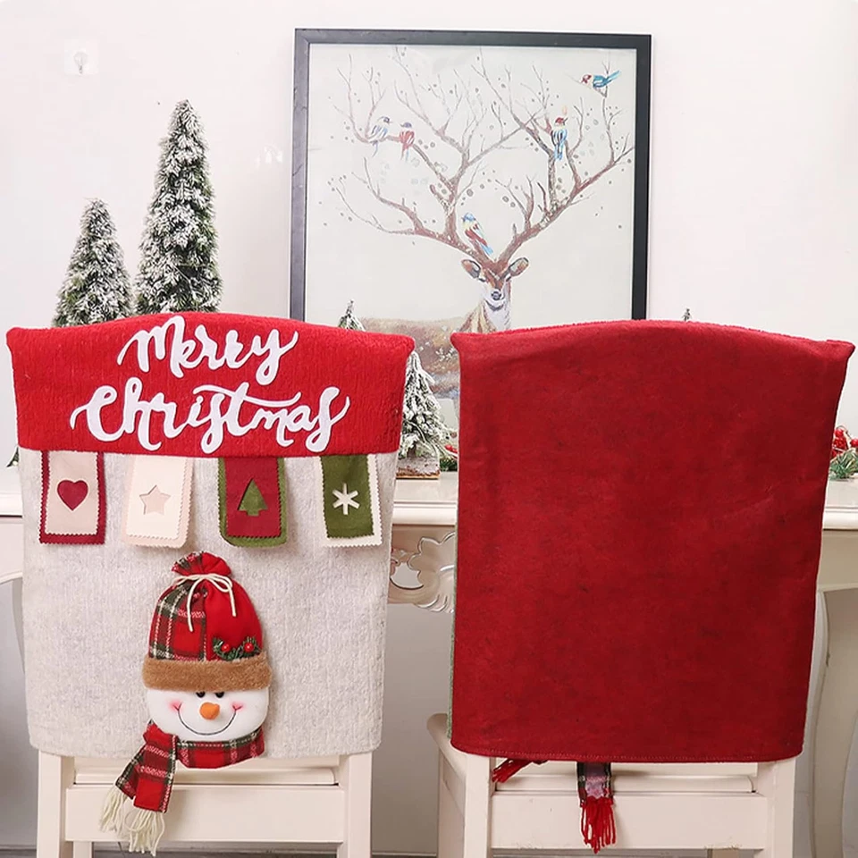 Christmas Chair Back Covers Set of 6 3D Cute Santa Claus Snowman Reindeer A - Image 4 of 4
