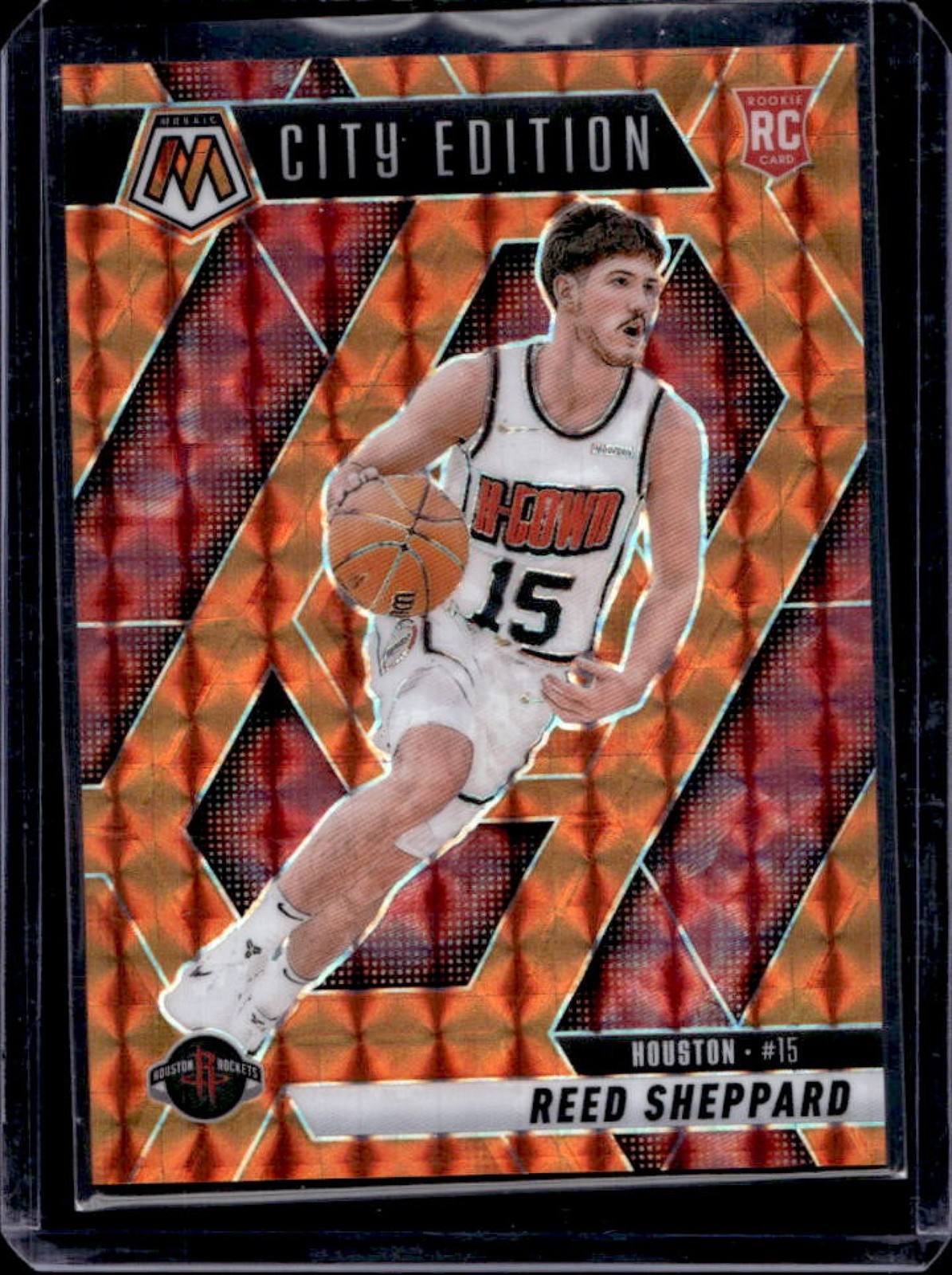 2024-25 Panini Mosaic Reed Sheppard RC Orange Mosaic City Edition #/249 Rockets