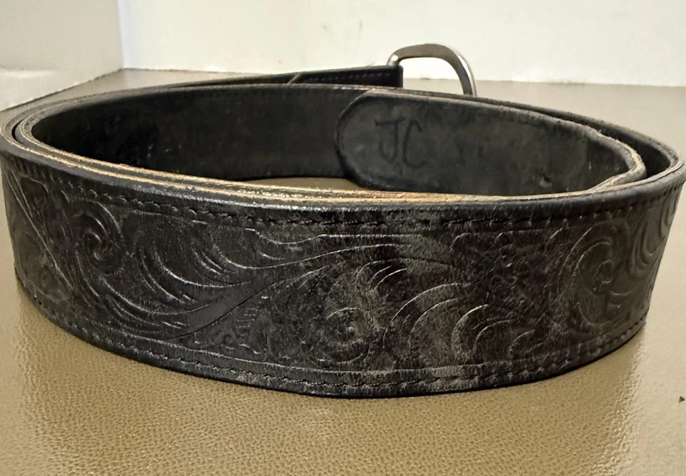 Cinturón Silver Creek Classics Cuero Negro Tocado a Mano Western Talla 38 EE. UU. De Colección Foto 3 de 4