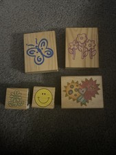 Assorted Lot Of 5 Wooden Stamps Whimsical Cardmaking Scrapbooking