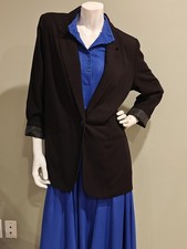 VTg Sag Harbor Women  s Black Single-Button Long Blazer Size 14-shoulder pads