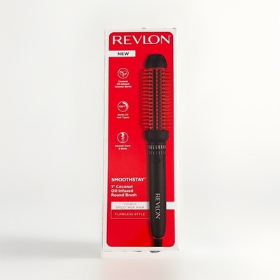 Revlon SmoothStay Heated Round Curling Brush 1'' Ceramic Coconut Oil 10 Heat