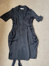 🖤DAMSEL IN A DRESS MATT BLACK SATIN WRAP DRESS DRAPED POCKETS SOFT SIZE 14 🖤
