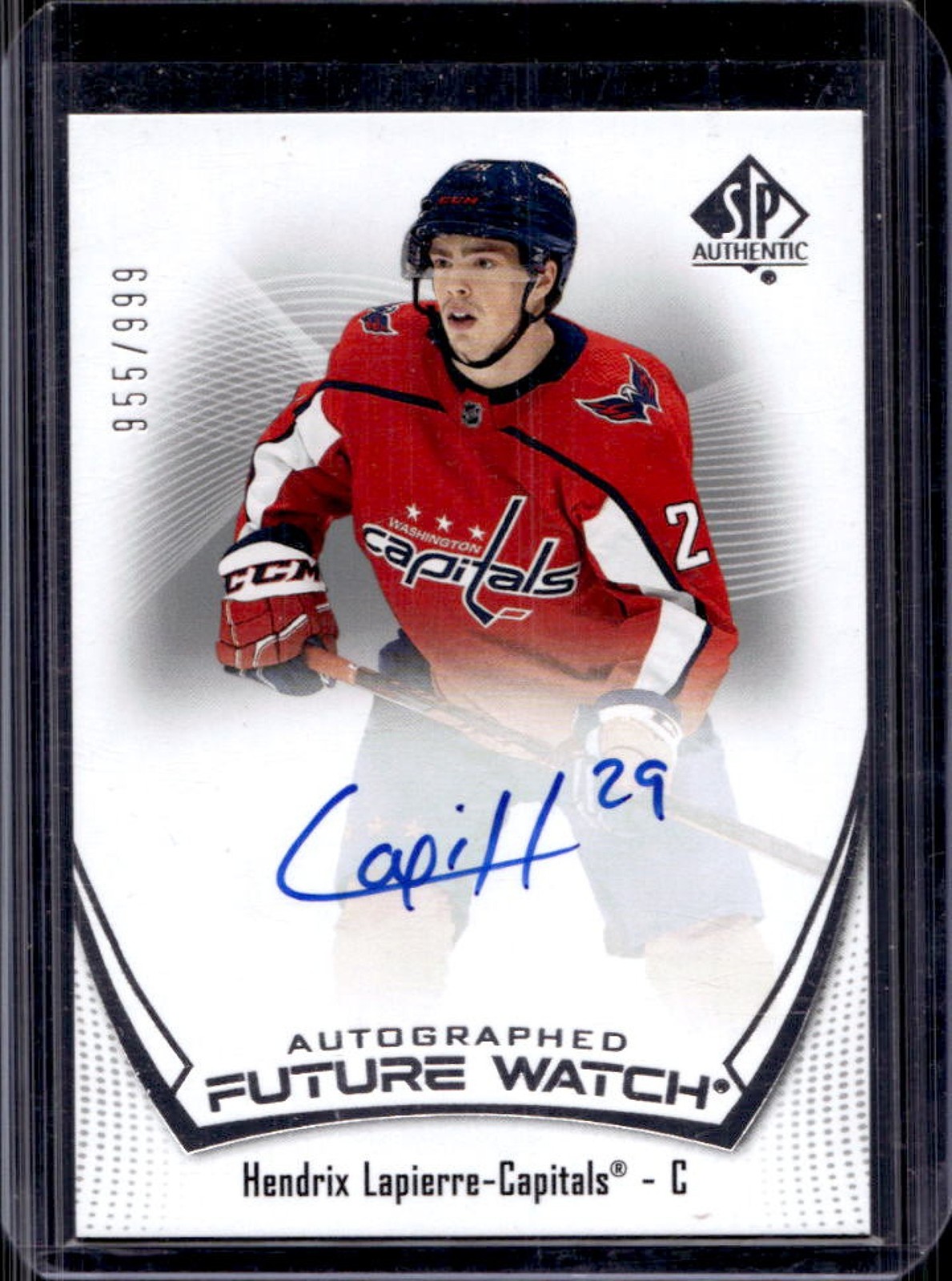 2021-22 SP Authentic Hendrix Lapierre RC Auto Future Watch #/999 Capitals