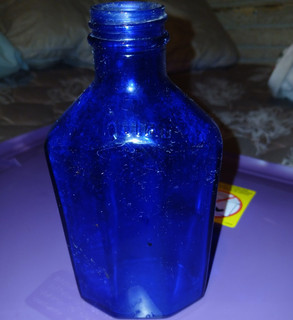 Cobalt Blue Glass Medicine Bottle Embossed Base Screw Top Finish