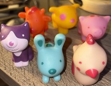 Lot Of 6 Djeco Rubber Animal Bath Toy Play Paris Pig Bunny Cow Dog Bird Cat