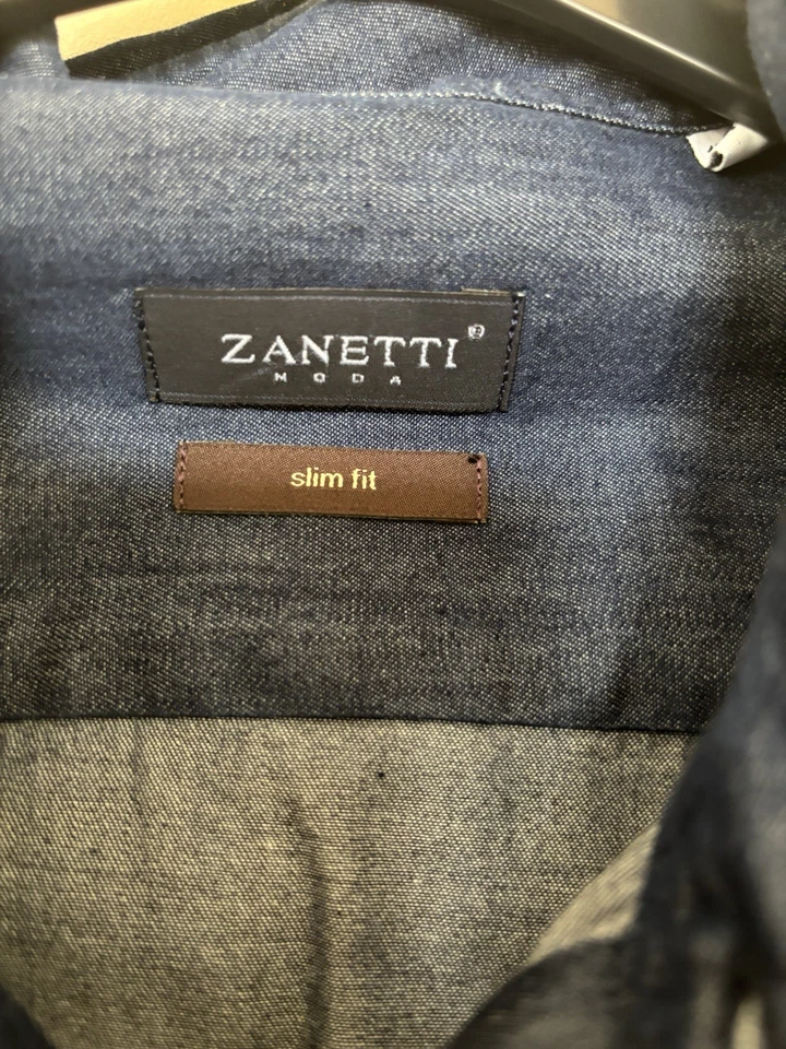 Zanetti Moda men’s Dark Blue Denim Like Shirt Size 40 Medium - Image 2 of 4