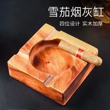 Walnut Wood Four-Slot Square Cigar Ashtray Portable Wooden Smoking Ashtray