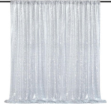 Silver Sequin Backdrop 7ft x 7ft Glitter Photo Booth Backdrop Curtains for Weddi