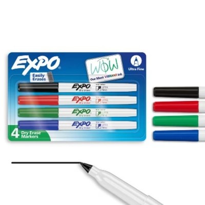 Expo 4pk Dry Erase Markers Ultra Fine Tip Multicolored: Art & Stationery