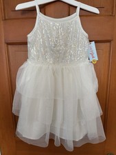 Girls  Cat  Jack White Sleeveless Tiered Tulle Sequin Dress Size Small 6/7 