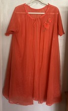 VTG VANITY FAIR Peignoir Robe Nightgown Orange Coral Stunning-Size Small Tricot