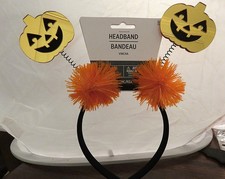 Halloween Headband with Gold Pumpkins  Orange Pom Poms