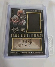2015 Black Gold Grand Debut Duke Johnson rookie relic on card autograph 6/99. rookie card picture