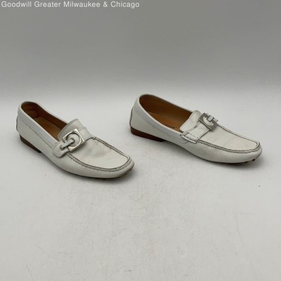 Stockton Womens White Leather Moc Toe Slip On Flat Loafer Shoes Size 6