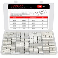 520 PCS Non Insulated Butt Connectors Kit,26-8 Gauge Butt Splice Connector Un...