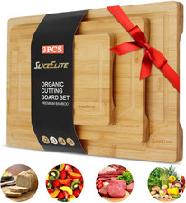 3-Piece Bamboo Cutting Board Set with Handles  Juice Grooves