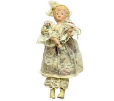 Christmas tree ornament doll 8 Inches Victorian Vintage Taiwan Porcelain Head