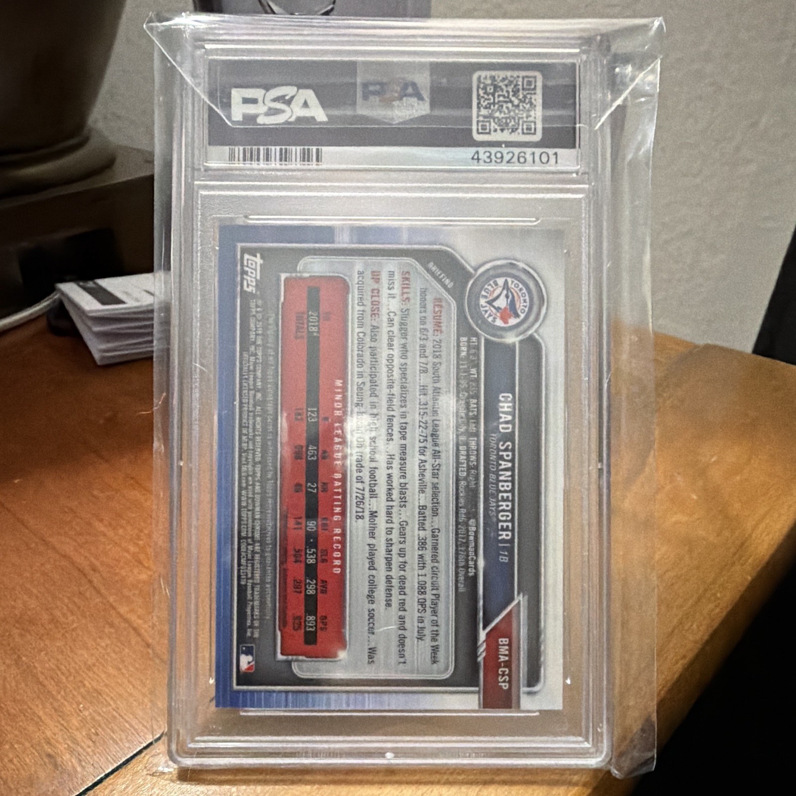 Topps 2019 Bowman Mega Box Mojo Auto Chad Spanberger RC PSA 10 BMA-CSP view 2