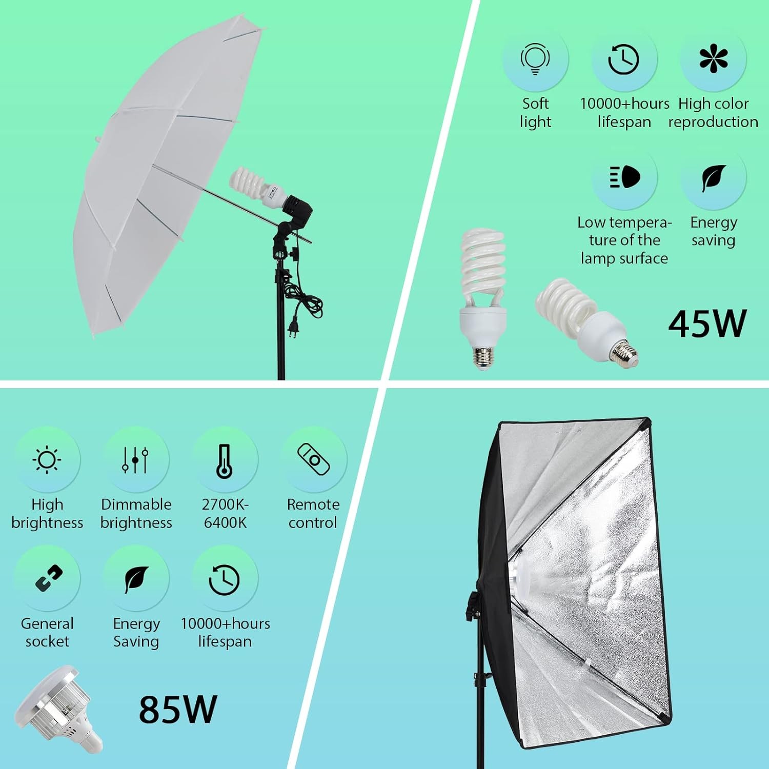 Digital Photography Lighting Kit 3 Backdrop Umbrella Softbox Equipment w/stand