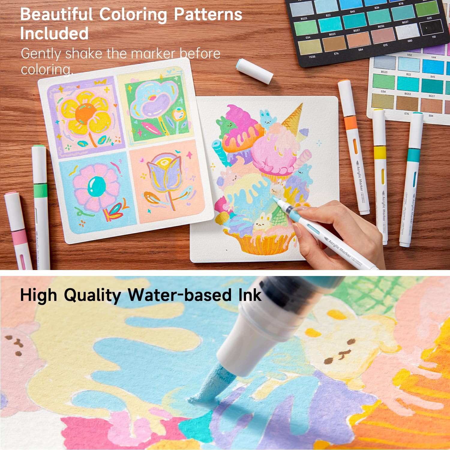 Shuttle Art Automatic Ink Control Acrylic Paint Markers, 36 Colors Brush Tip