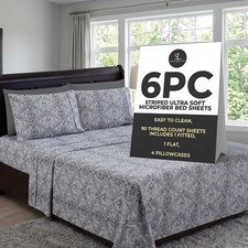 Home 6-Piece Elegant Bed Sheet Set - Queen, Dark Grey Paisley