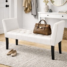 Panca Bianco con Piedi in Legno e Rivestimento Ecopelle Camera da Letto Ingresso