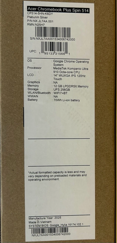 Acer Chromebook Plus Spin 514 12GB RAM 256GB SSD TOUCH Silver Chrome OS MediaTek - Image 4 of 4