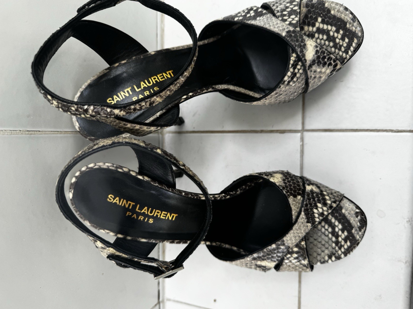 Saint Laurent YSL Tribute Metallic Lizard Platform Sandals Pumps Sz 38.5 $1250 thumbnail 3