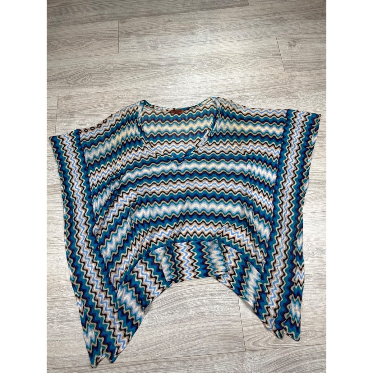 Missoni Mare Blue Zigzag Knit Kaftan Poncho Top Made in Italy