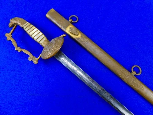 Antique US Civil War Eagle Head Engraved Officer's Sword w/ Scabbard