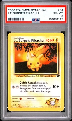 2000 POKEMON GYM CHALLENGE #84 LT. SURGE'S PIKACHU PSA 8