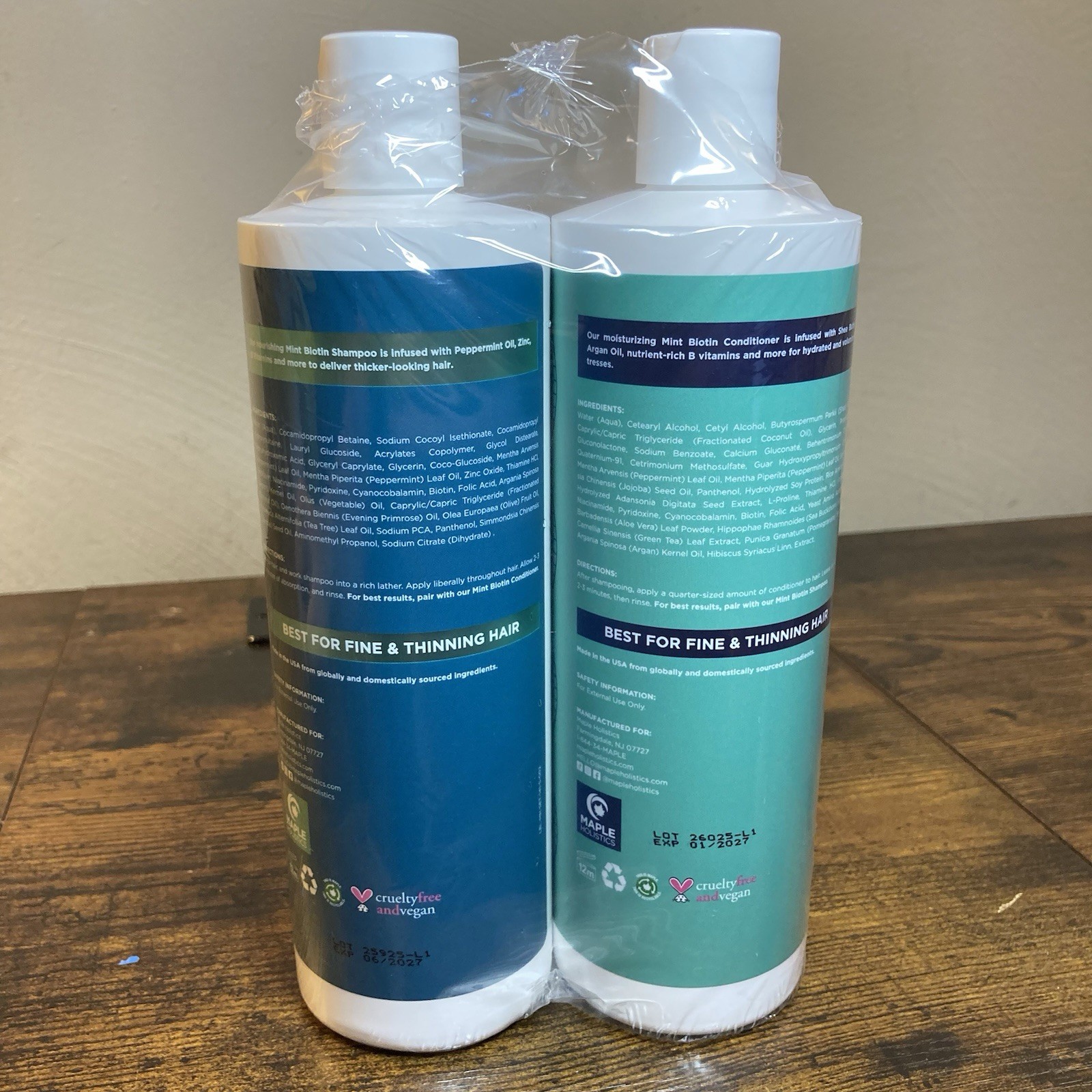 Volumizing Biotin Shampoo and Conditioner Set, Maple Holistics 16 oz Each - NEW