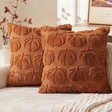 Elegant 18x18 Pumpkin Themed Pillow Covers - Fall Decor in Dark Rust 2 Pack 