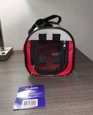 Pet Carrier with Mesh Sides Black and Red w Handles Shoulder Strap Cozy Travel