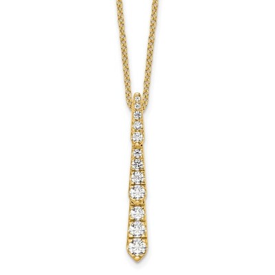 14K Gelbgold 3/8 kt runder im Labor gezüchteter Diamant vertikaler Stab Plättchen Halskette 18 Zoll